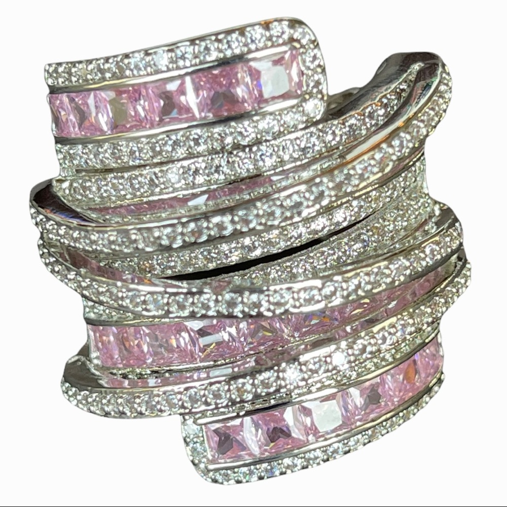 .925 Sterling Silver Pink Statement Ring The Lubiana - Picture 7 of 11